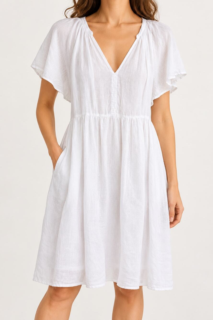 Velvet Graham Spencer Dress S/ M White 100% Linen Tiered Peasant Coastal Boho